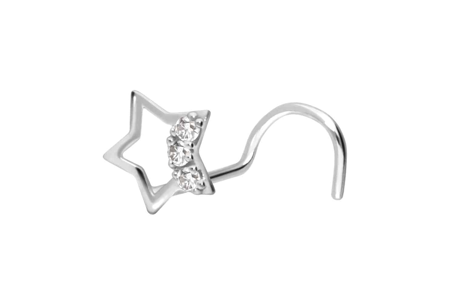 14/18 Karat Gold Nasenstecker Spirale STERN + 3 MOISSANITE